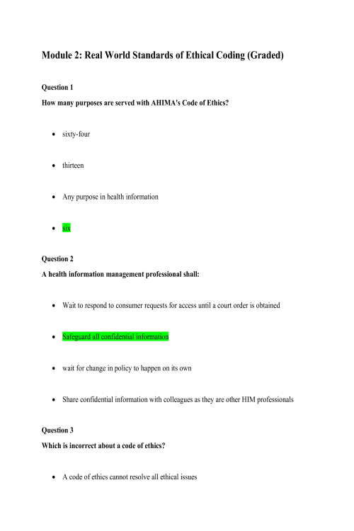 HIT 205 Module 2 Real World Standards of Ethical Coding